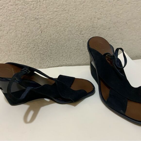 Tory Burch Navy Blue Suede Gabrielle Slingback Wedge Sandals Womens Size 8.5 M - Picture 5 of 16